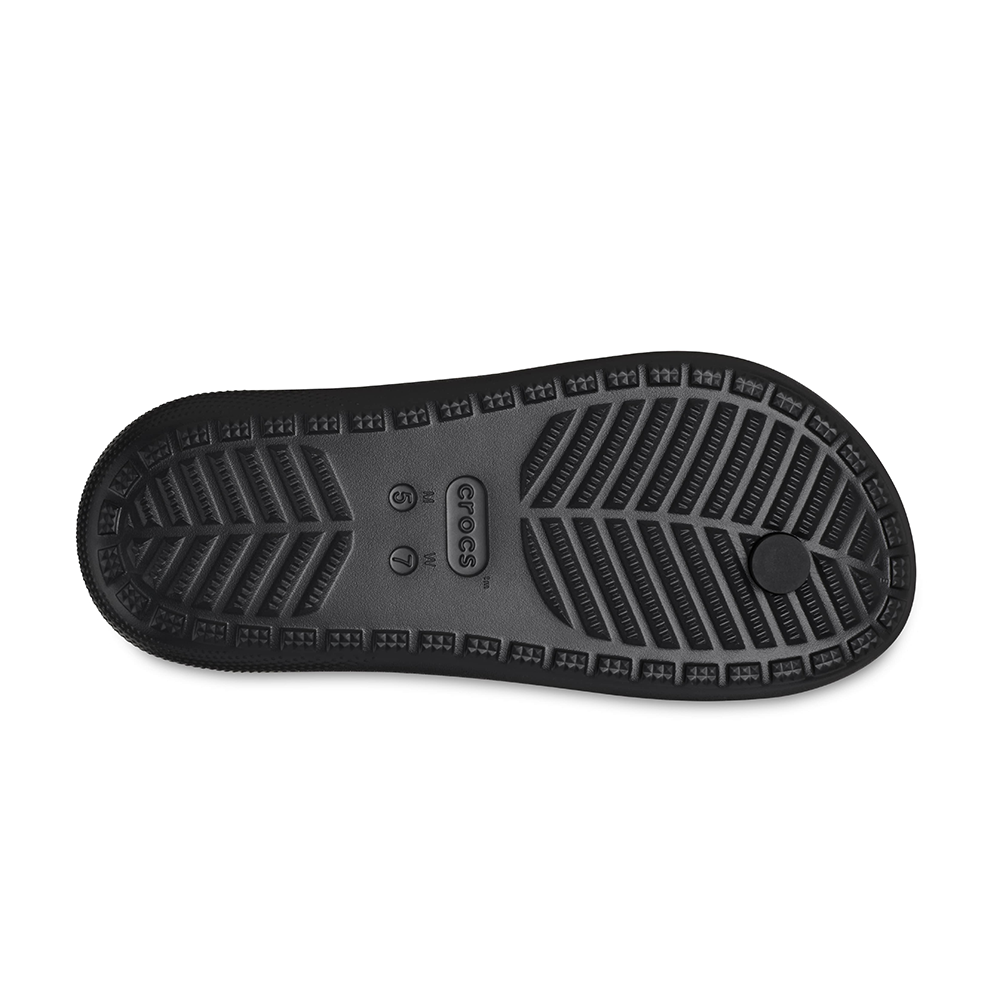 Bottom of Crocs Classic black flip size Mens 5 with grips