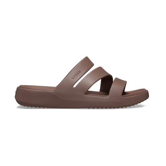 Side view of tan Crocs womens Getaway sandal