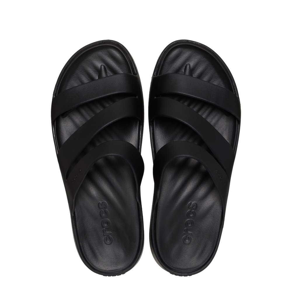 Pair of ladies Crocs black strappy flat sandals