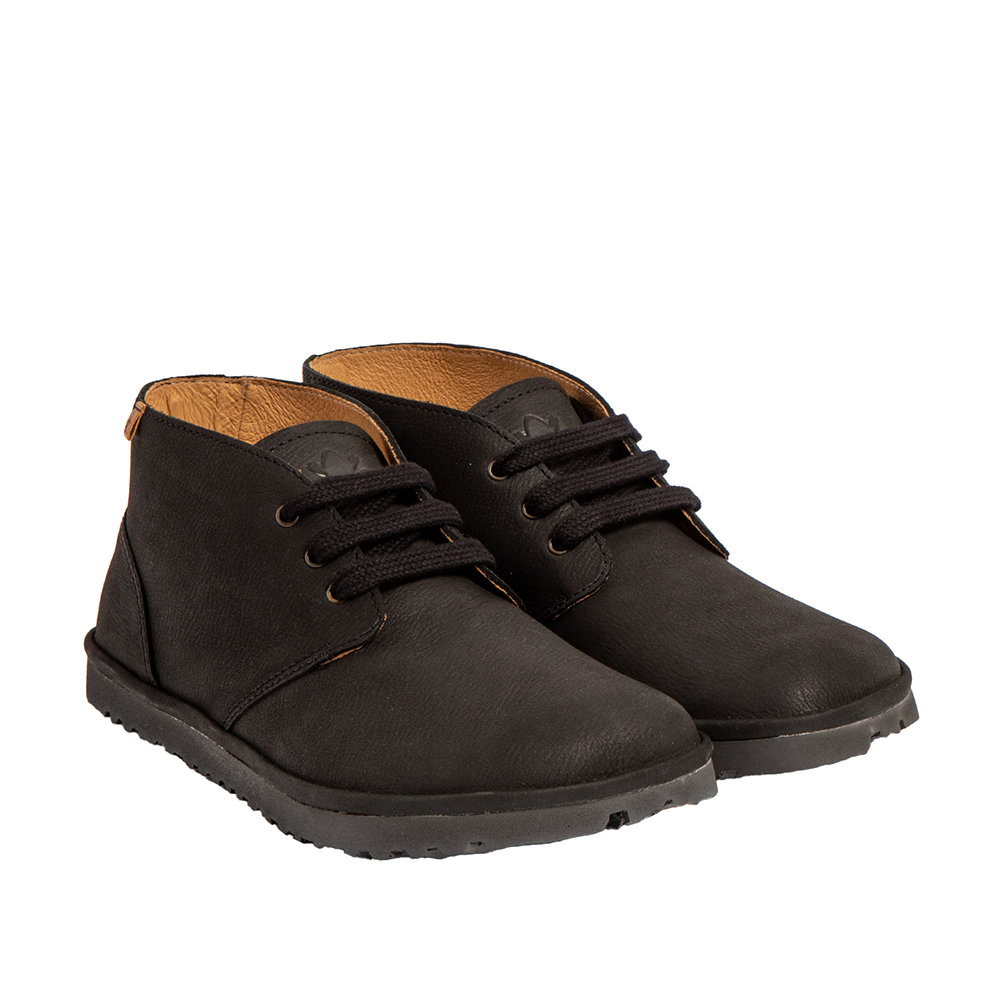 Pair of black leather mens lace-up shoes with brown lining