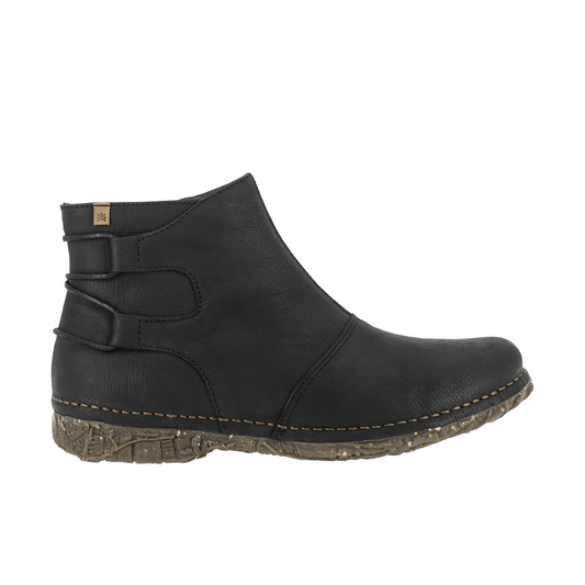 El Naturalista black leather ladies ankle boot side view.