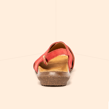 Back view of single red womens sandal