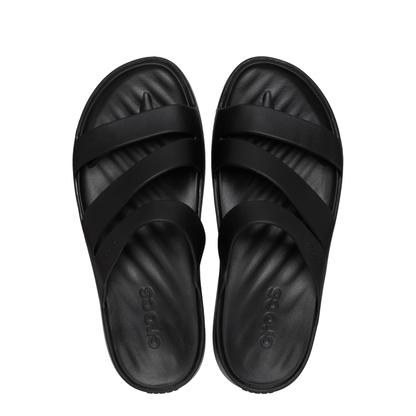 Pair of ladies Crocs black strappy flat sandals