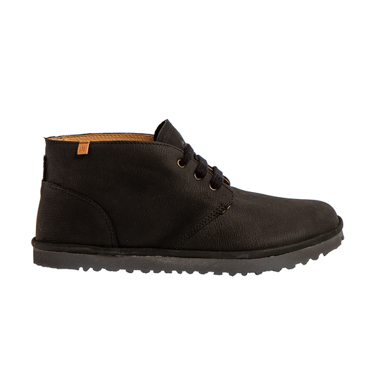 Black winter El Naturalista mens boot side on view with laces