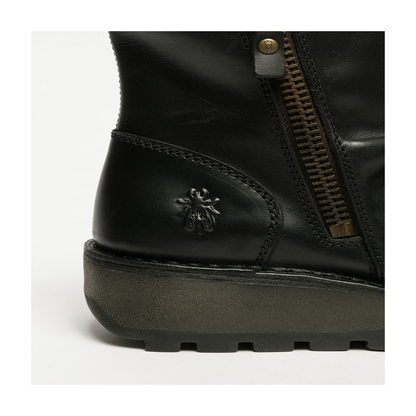 Fly London logo detail on black boot