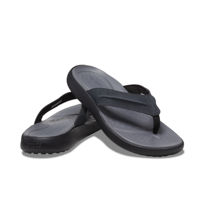 Pair of mens Crocs faux leather flips