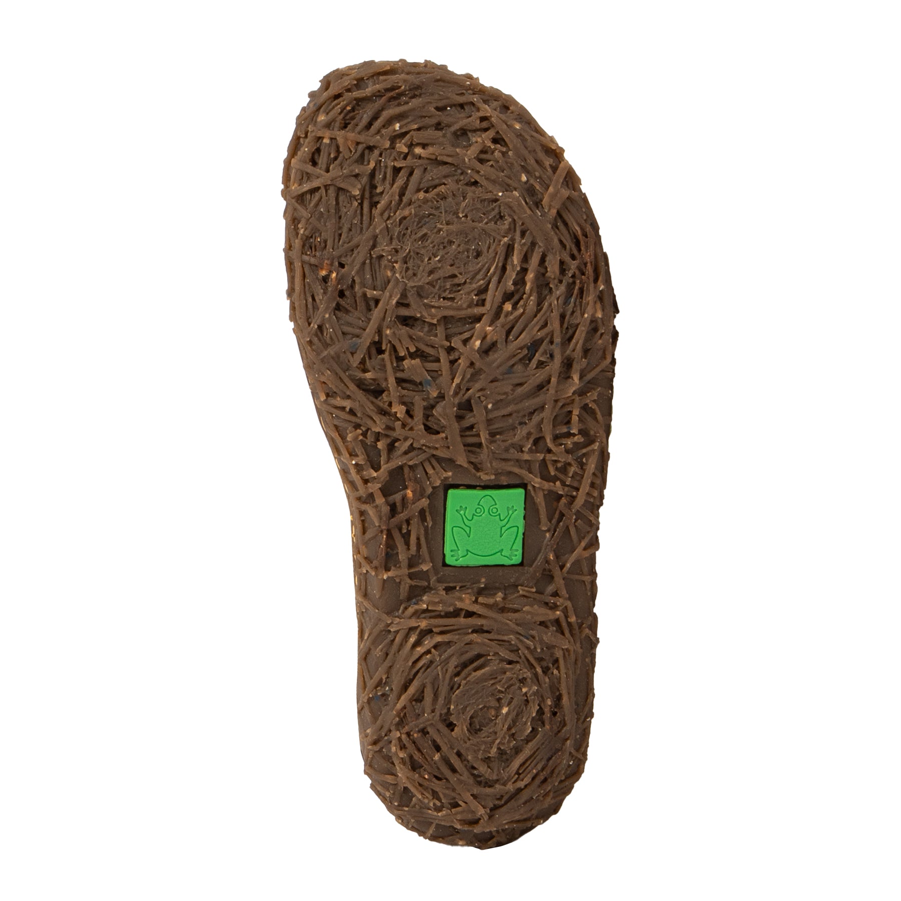Rubber sole of boot with green frog logo