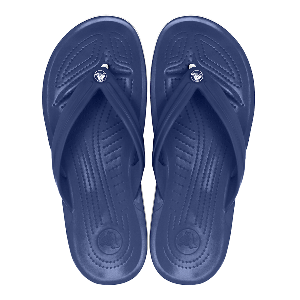 Pair of Crocband Crocs flip-flops in navy blue
