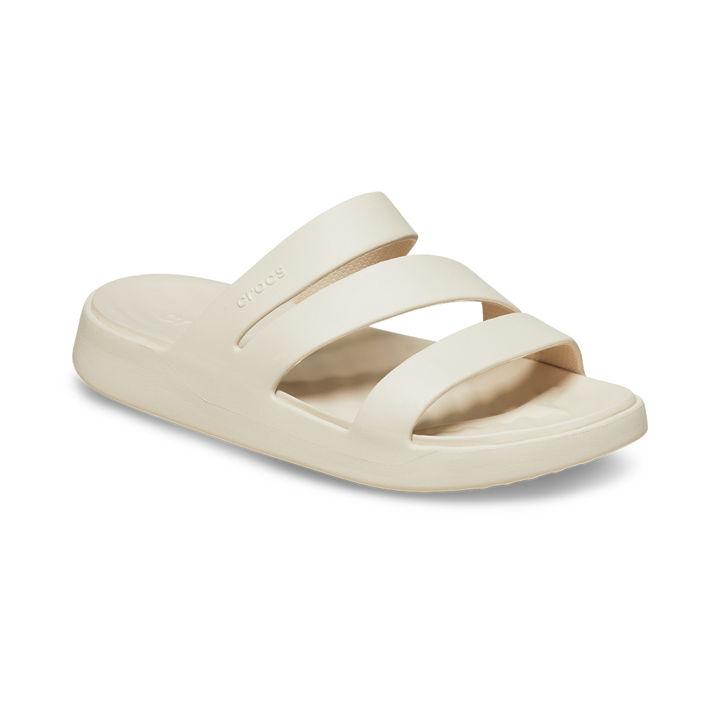 Single Crocs open to strappy white sandal